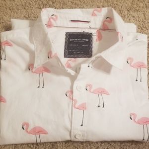 Short sleeve button up shirt Flamingo